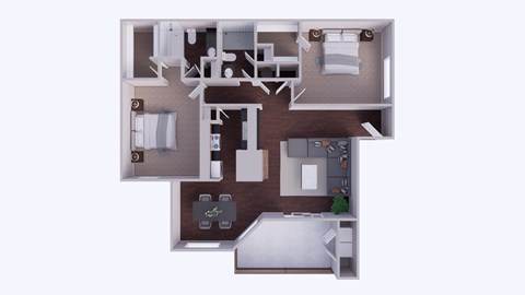 Floor plan for 2 beds, 2 baths, 1058 sqft